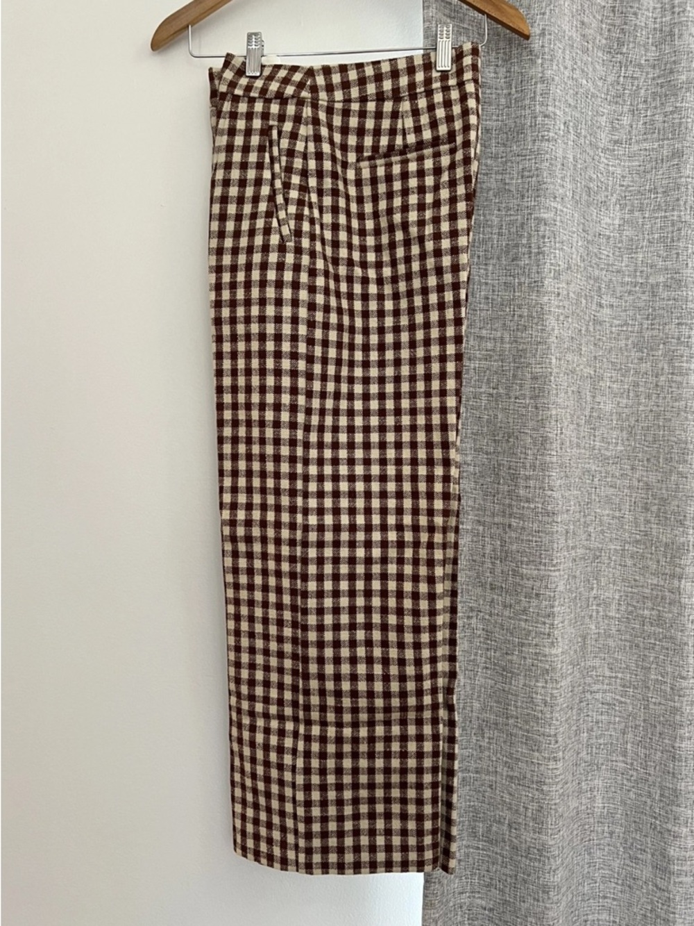 Sezane Martin Ecru and Brown Checked Cropped Trousers - Picture 6 of 6
